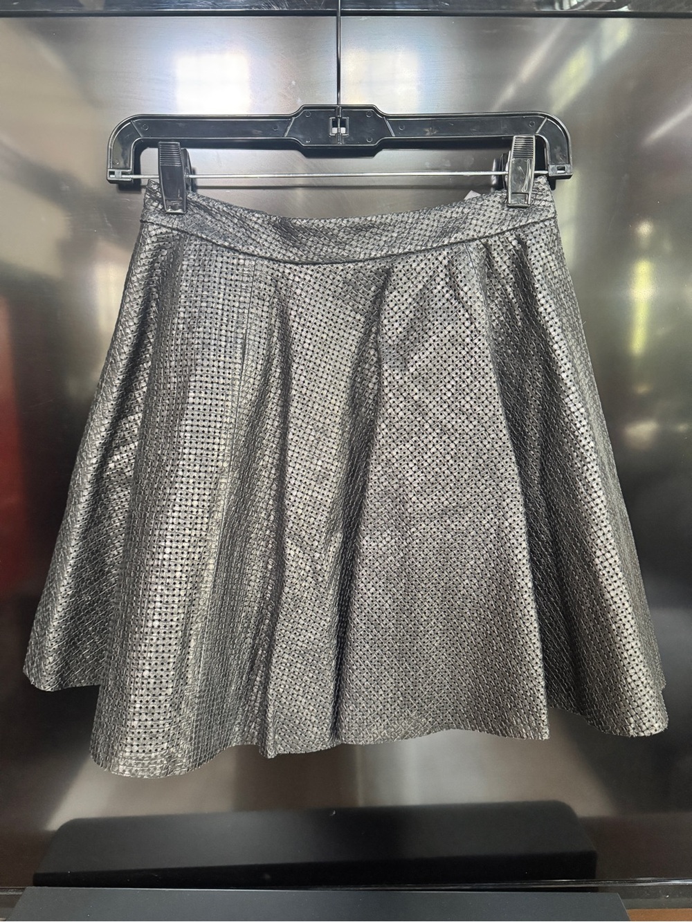 Black A-Line leather laser cut Skirt - Women's Flared Skirt